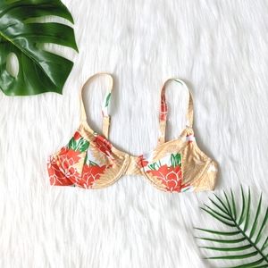 Orange white and green floral push up bikini top size S M L